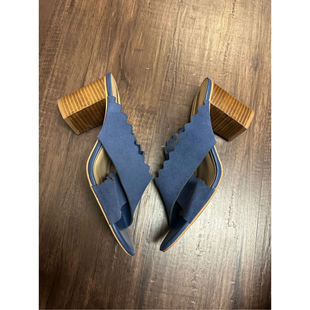 Amelia Grace Zoe Open Toe Slides Block Heels Sandals, Sz 9.5
